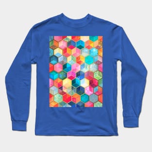 Crystal Bohemian Honeycomb Cubes - colorful hexagon pattern Long Sleeve T-Shirt